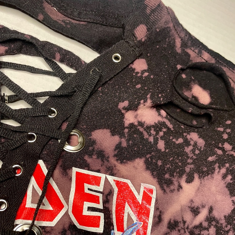 IRON MAIDEN Womens Small T Shirt Distressed Holes The Trooper Tie Dye Metal Rock - Picture 5 of 10